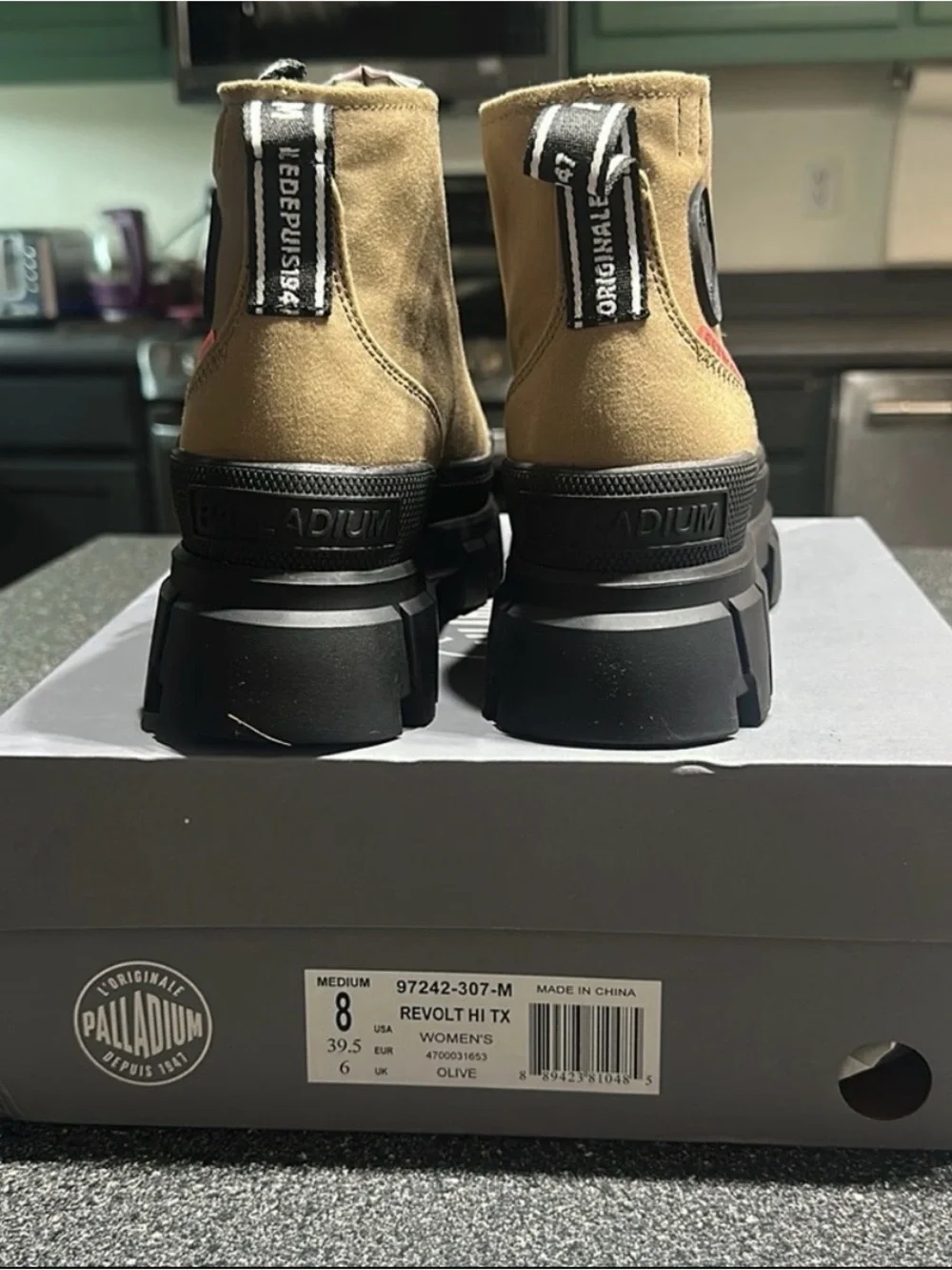 Palladium Tan Canvas Lug-Sole High Top Boots with Black Accents